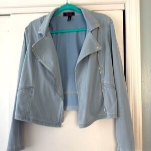 Lightweight. Unlined. Chambray. Pleated shoulder. Cute